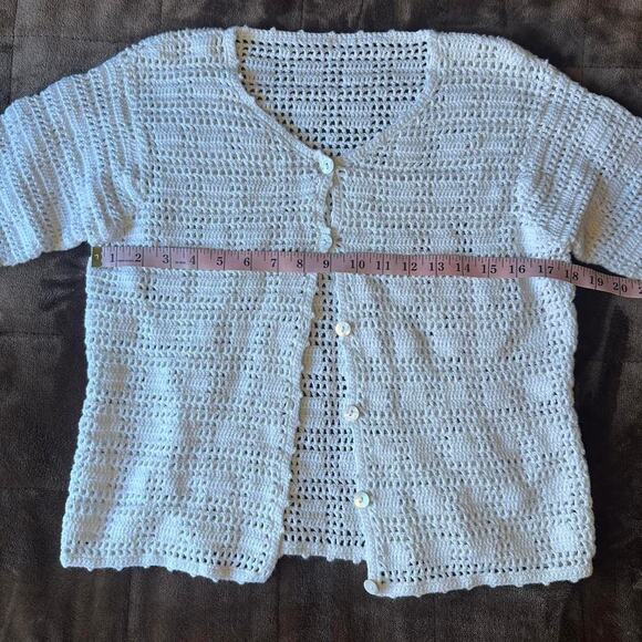 White crochet short sleeve button up cardigan top - Picture 3 of 6